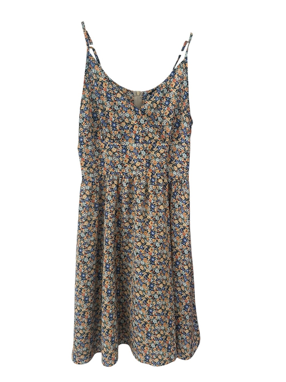 SHEIN Blue & Tan Floral Spaghetti-Strap Mini Dress Size M